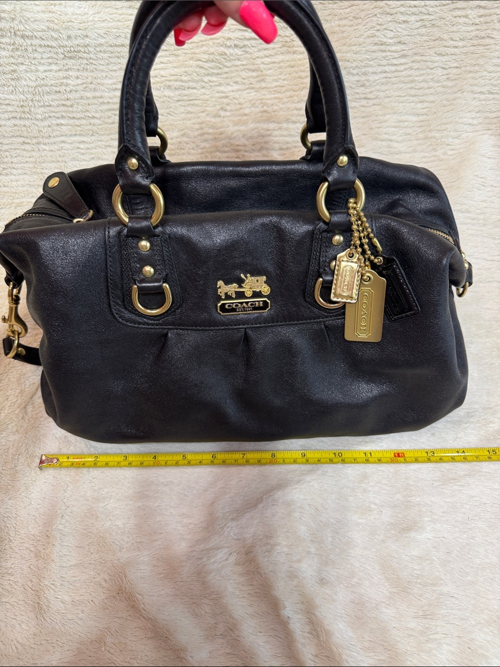 Coach Black Leather Satchel with Gold Hardware and Charm - Picture 10 of 10